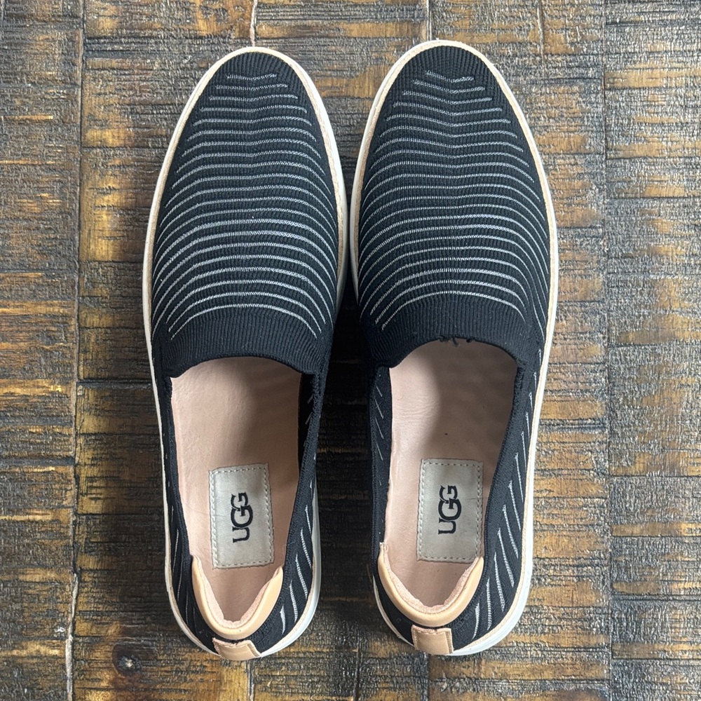 UGG Women’s Black and Tan Striped Slip-Ons